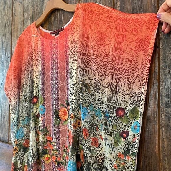 Sienna Rose Sz S Orange Floral Cottagecore  Boho Hippie Music Relaxed Blouse - Picture 5 of 12